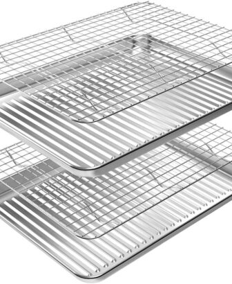 Baking Sheet with Cooling Wire Rack Set, Stainless Steel 2 Pans + 2 Racks | 16x12x1 Inches Baking Sheet Pan with Nonstick, Warp Resistant, Heavy Duty Design for Baking, Roasting, and Cooking