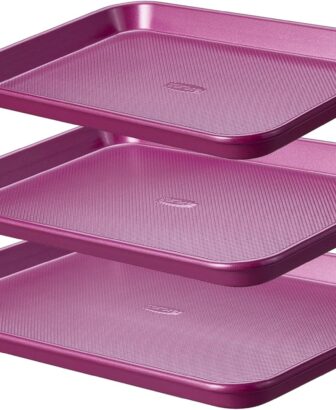 CAROTE 3-Piece Baking Sheet, Nonstick Cookie Sheets, Royal Violet | 13, 15 & 17-Inch, Carbon Steel Baking Pans Set, Easy-Release, Oven Safe Up to 446°F, Even Heating, PFAS-Free, Space-Saving