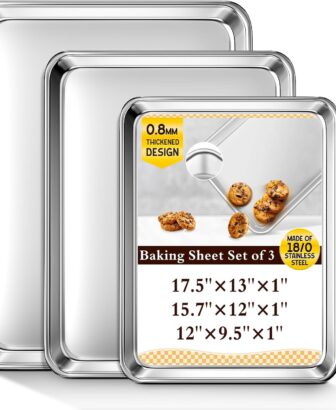 Baking Sheet Set of 3, Commercial Grade Stainless Steel Cookie Sheets for Baking, 12/16/17.5 Inch, Thicker and Firmer Baking Pans Set, Rust & Warp Resistant & Nonstick, Nontoxic&Heavy Duty&Easy Clean