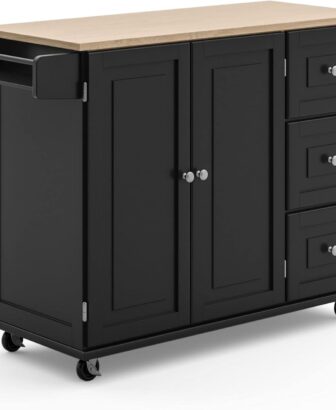 Homestyles Dolly Madison Black Mobile Kitchen Island Cart with Wood Drop Leaf Breakfast Bar