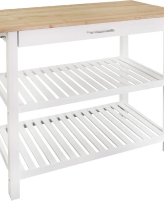 Casual Home Kitchen Island with Solid American Hardwood Top, Natural/White, 40" W (373-91)