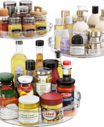 LAMU 3 Pack Lazy Susan Organizer Turntable for Cabinet, Pantry Organizers and Storage, Rotating Condiment Organizer for Kitchen, Table Top, Fridge, Countertop, Spice Organization, 9.25'' 10.6'' 12'' | Pantry Organizers and Storage, Rotating Condiment Organizer Spice Organization, For Kitchen, Table Top, Fridge, Countertop
